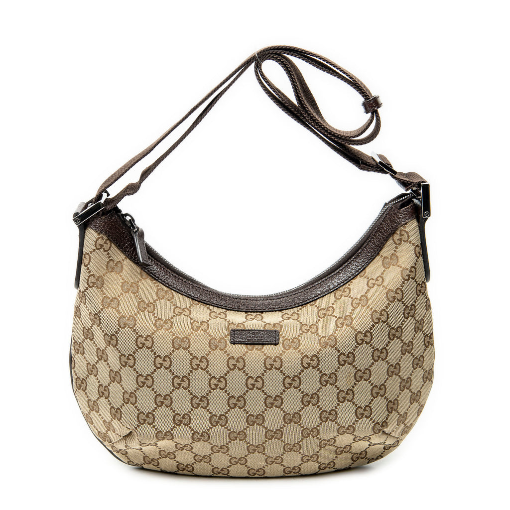 Shoulder Bag Web Halfmoon Messenger Beige Monogrammed Canvas