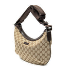 Shoulder Bag Web Halfmoon Messenger Beige Monogrammed Canvas