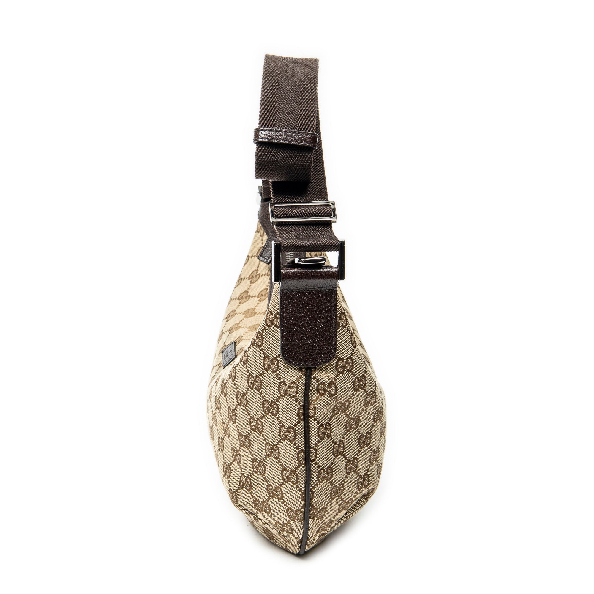 Shoulder Bag Web Halfmoon Messenger Beige Monogrammed Canvas