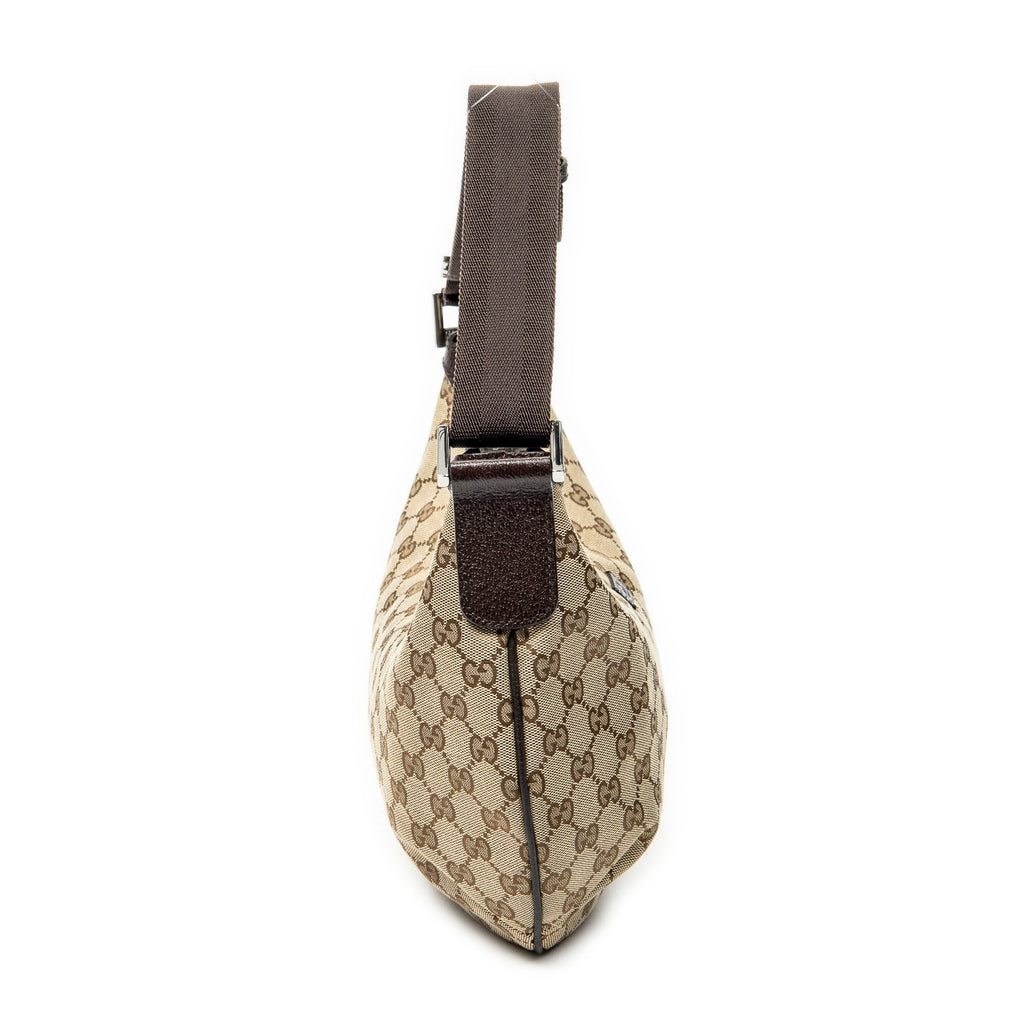 Shoulder Bag Web Halfmoon Messenger Beige Monogrammed Canvas