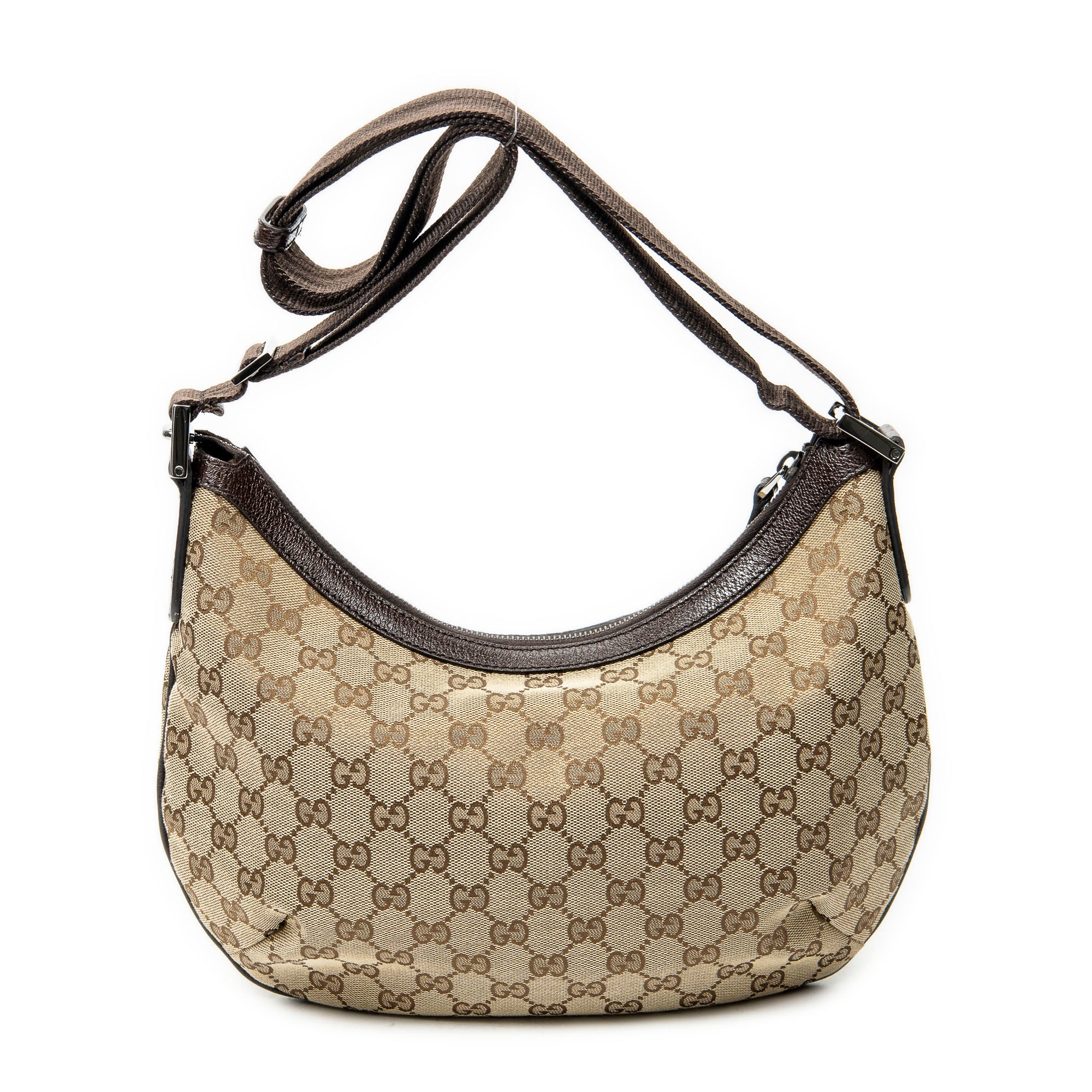 Shoulder Bag Web Halfmoon Messenger Beige Monogrammed Canvas