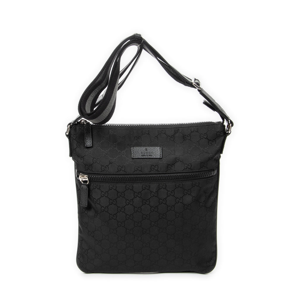 Shoulder Bag Messenger Crossbody Black Monogrammed Nylon Canvas