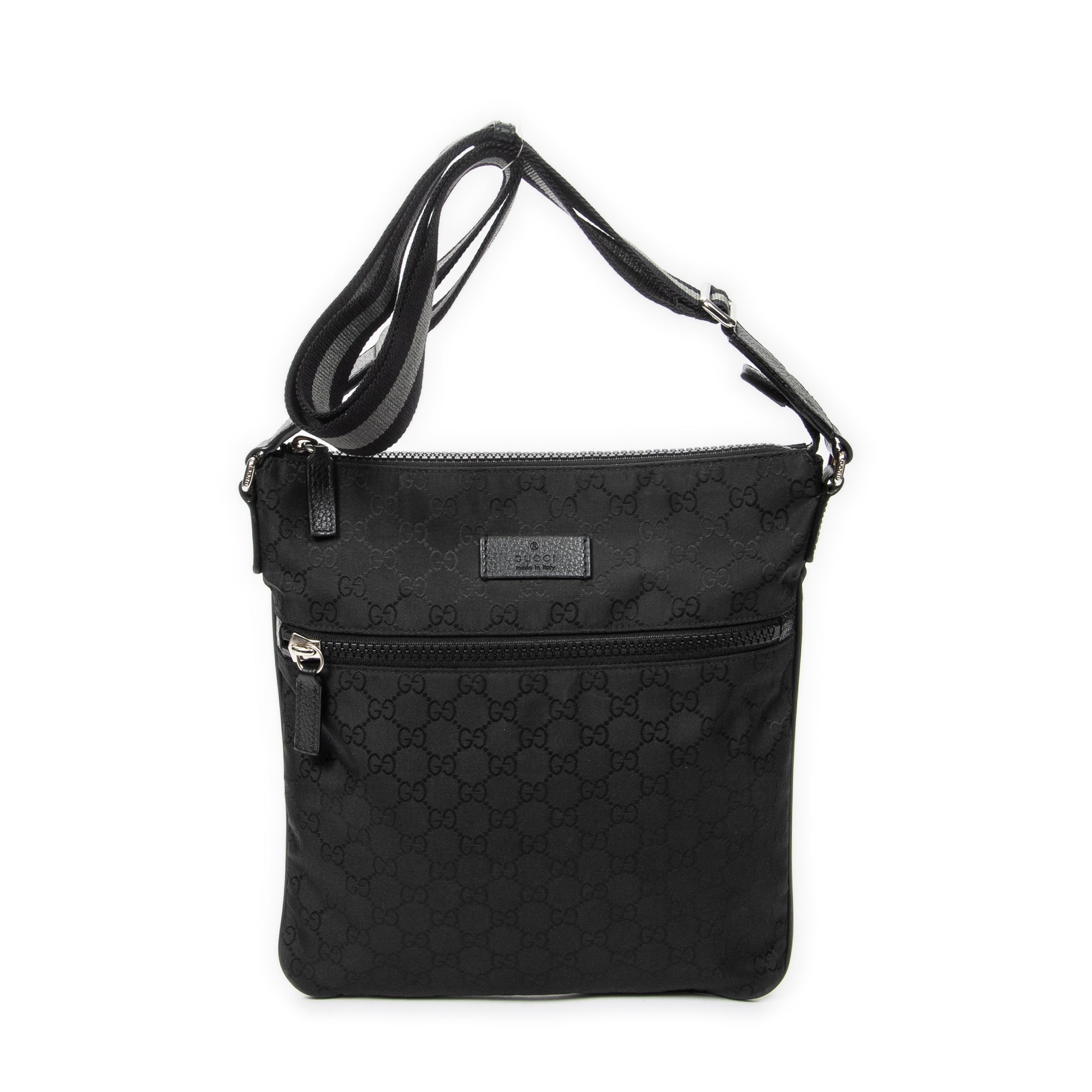 Shoulder Bag Messenger Crossbody Black Monogrammed Nylon Canvas
