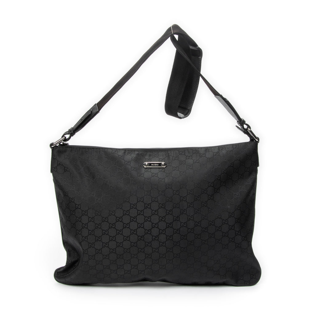 Shoulder Bag Large Flat Messenger Black Monogrammed Nylon Canvas