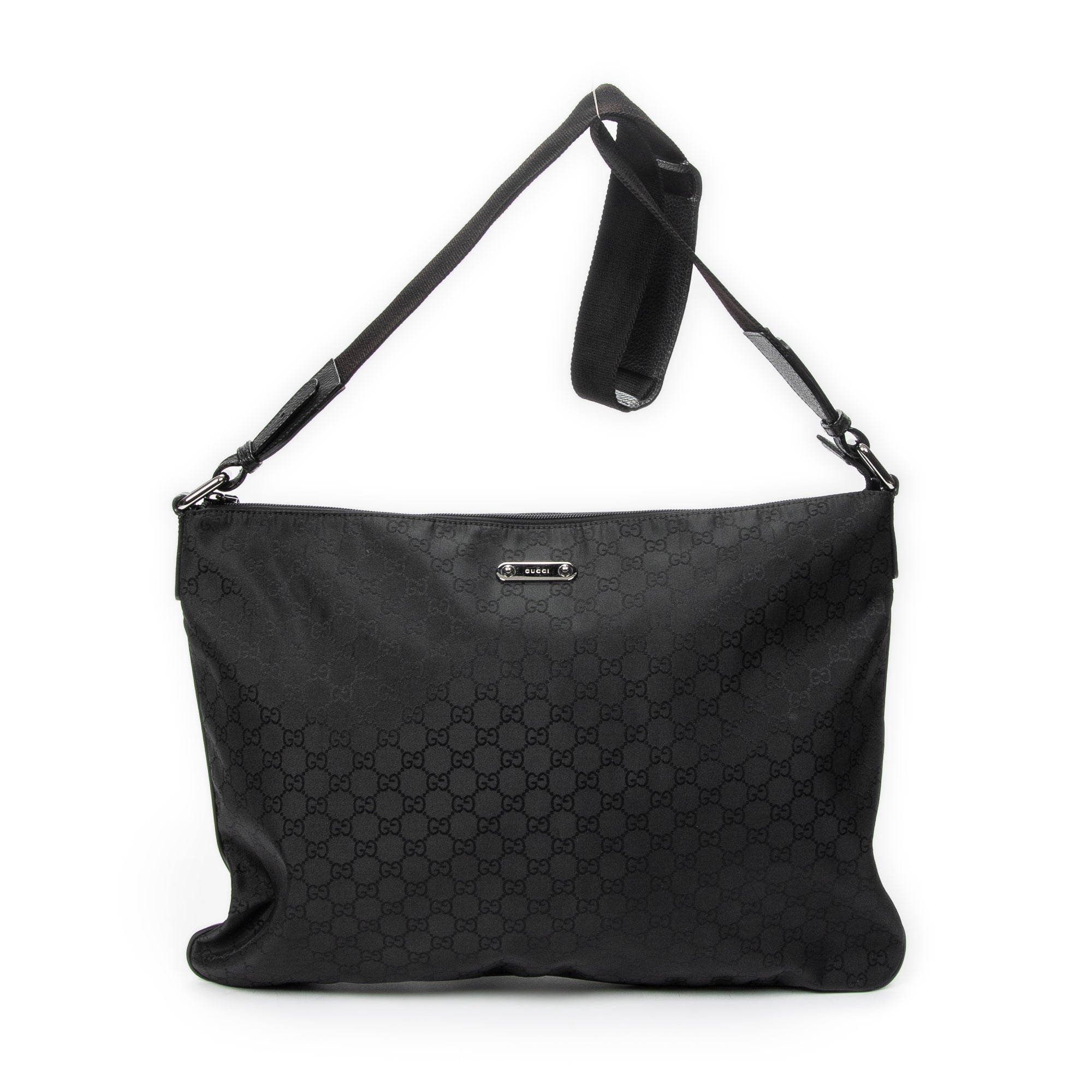 Shoulder Bag Large Flat Messenger Black Monogrammed Nylon Canvas