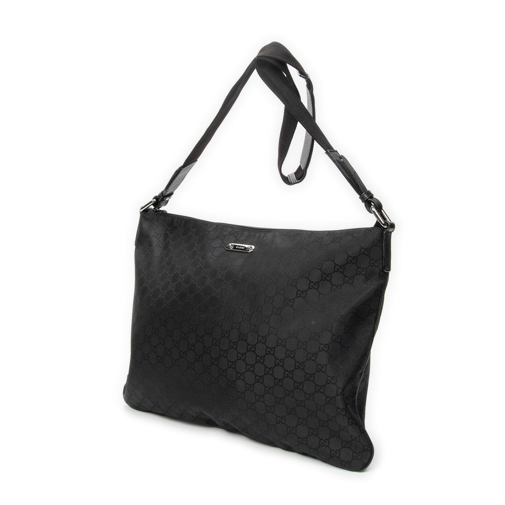 Shoulder Bag Large Flat Messenger Black Monogrammed Nylon Canvas