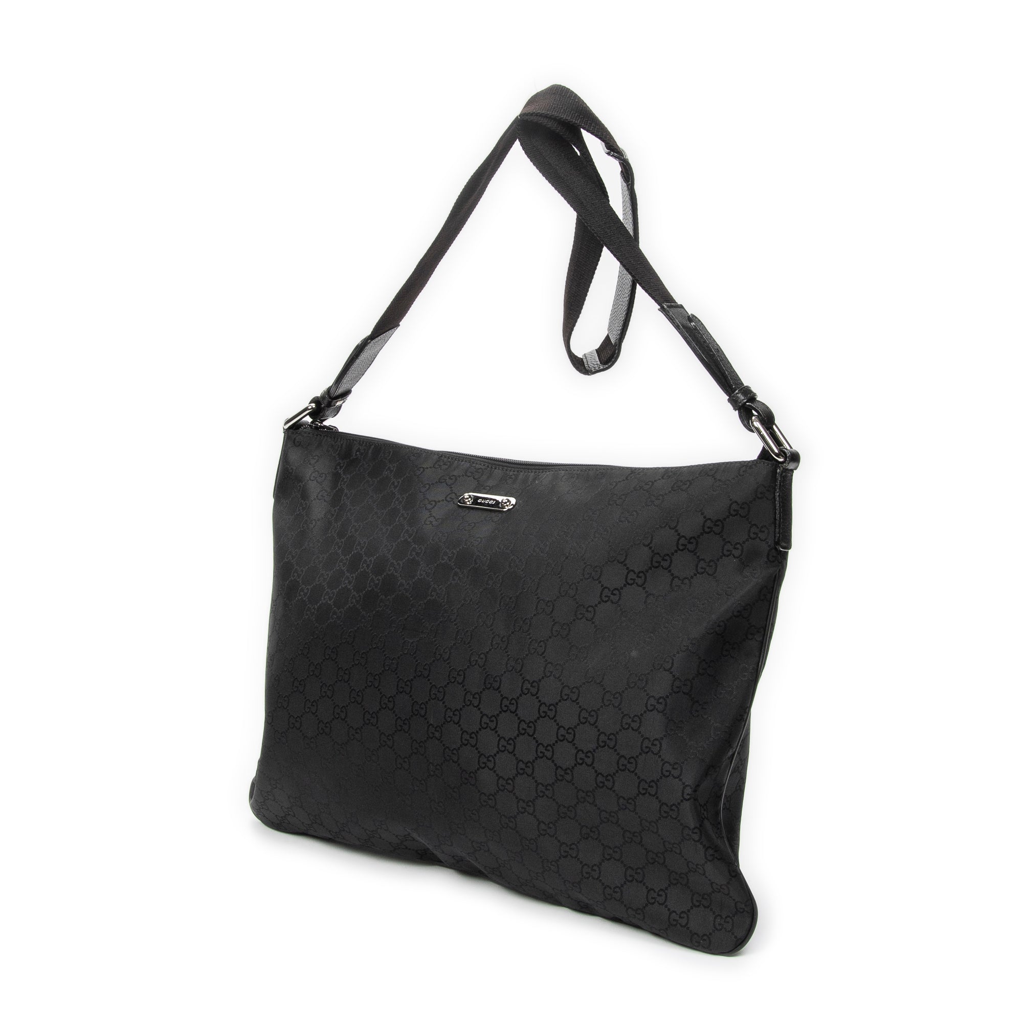 Shoulder Bag Large Flat Messenger Black Monogrammed Nylon Canvas