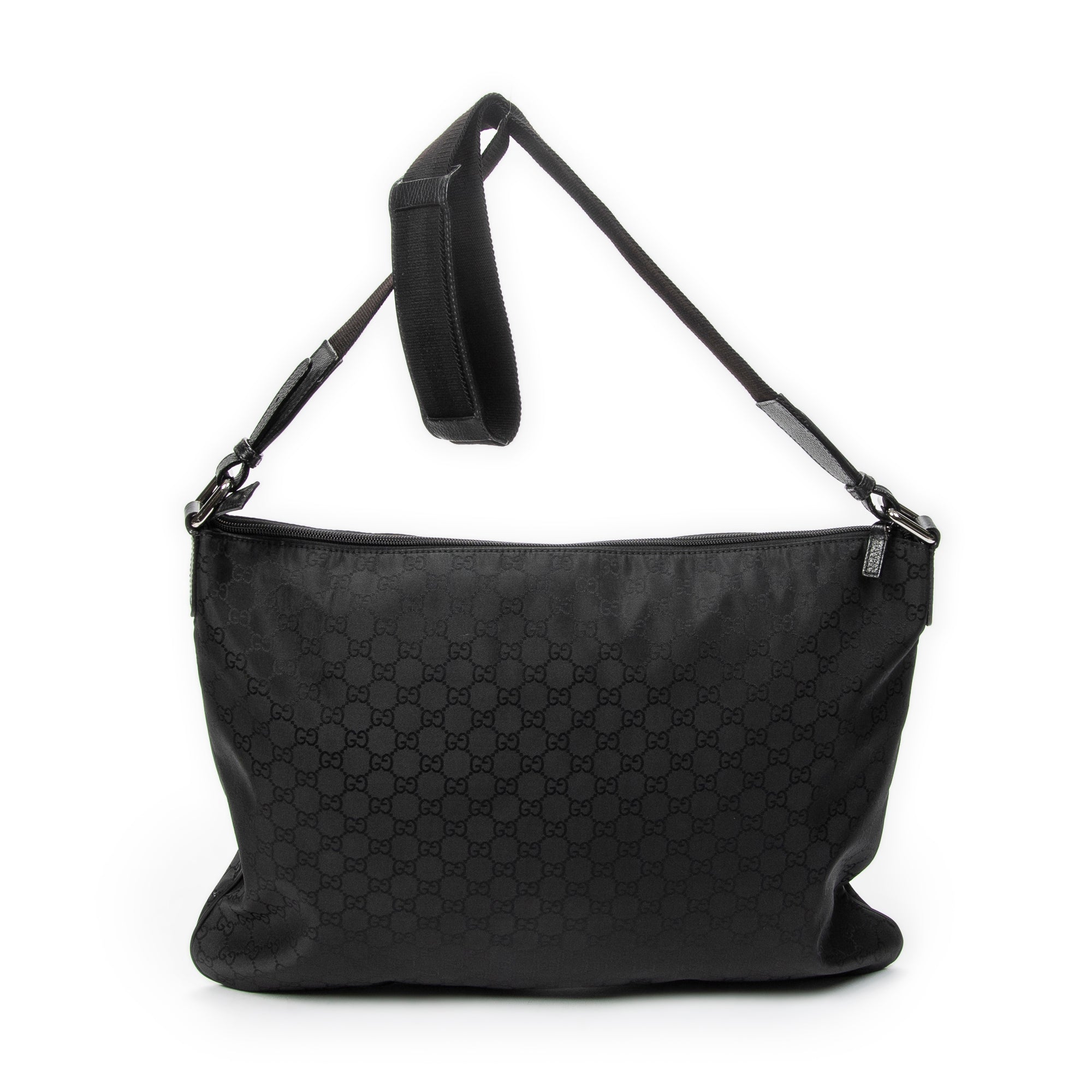 Shoulder Bag Large Flat Messenger Black Monogrammed Nylon Canvas