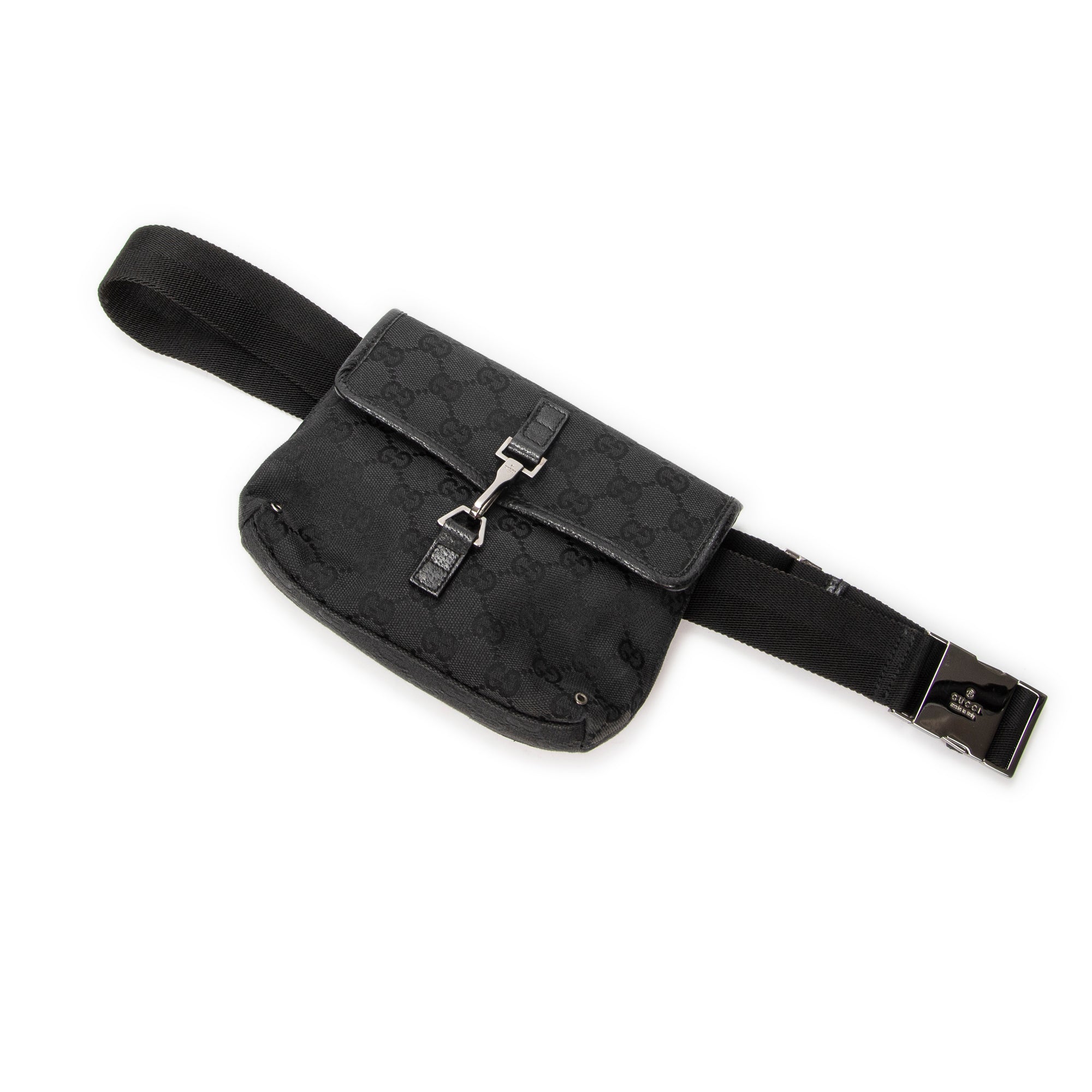 Shoulder Bag Small Waist Pouch Black Monogrammed Canvas