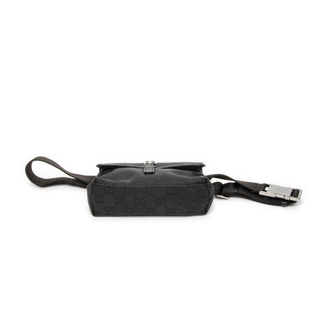 Shoulder Bag Small Waist Pouch Black Monogrammed Canvas