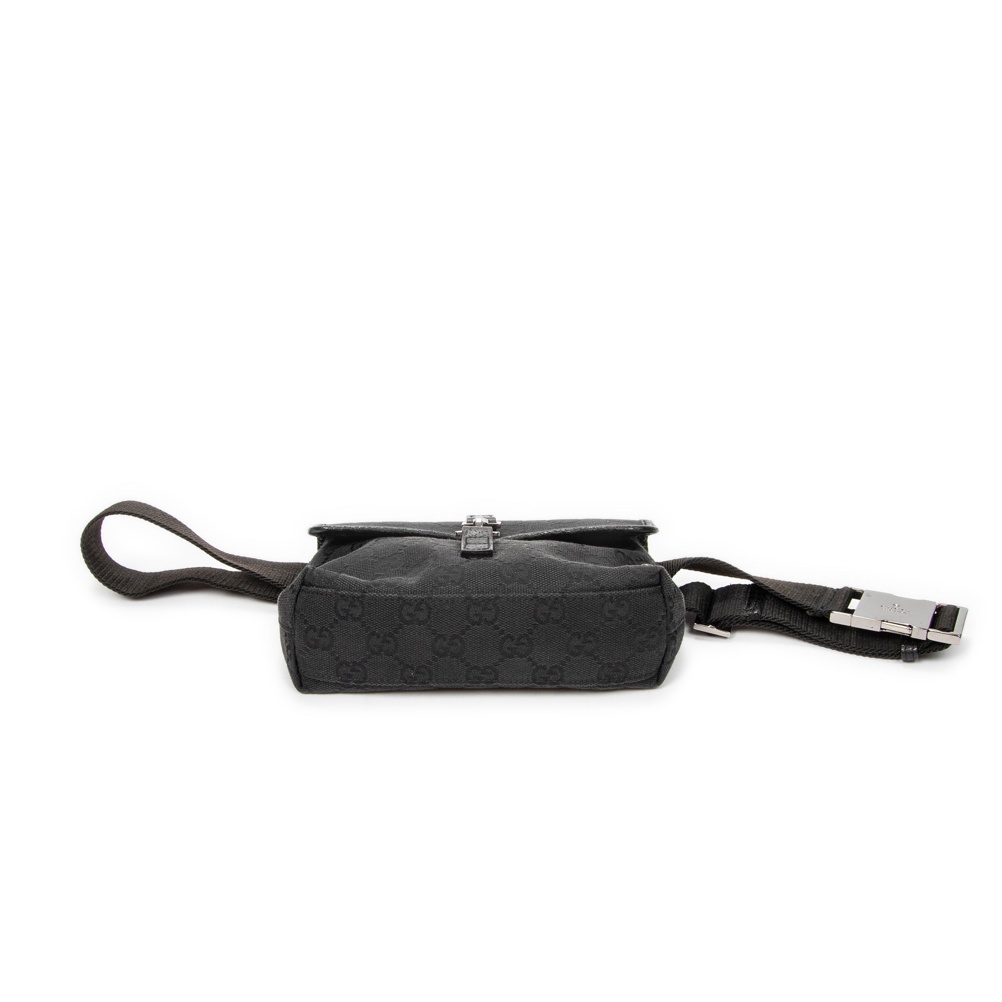 Shoulder Bag Small Waist Pouch Black Monogrammed Canvas
