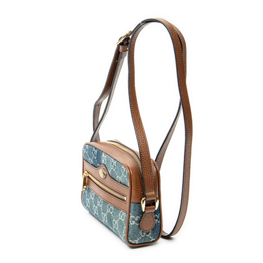 Shoulder Bag Mini Web Ophidia Crossbody Blue Monogrammed Denim Canvas