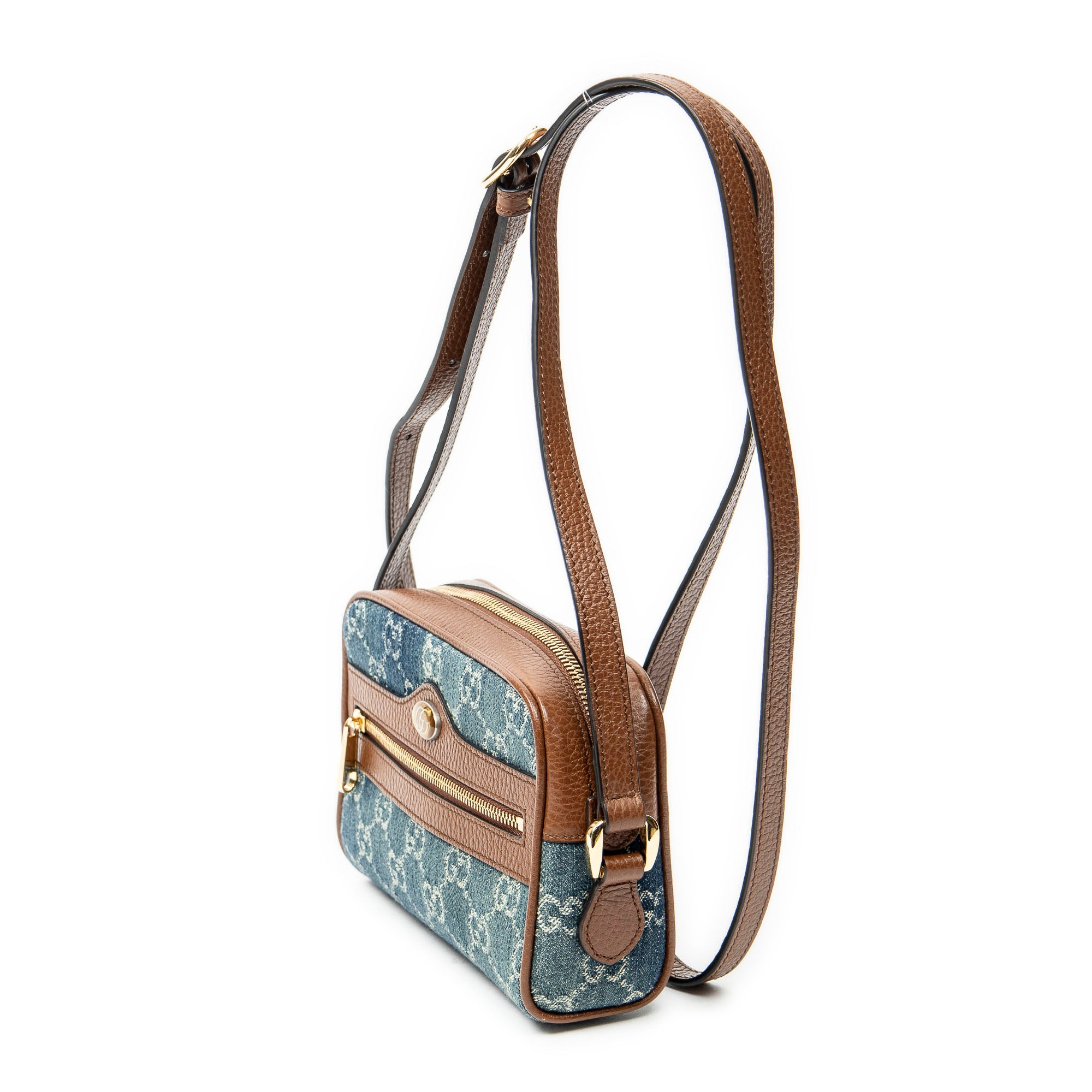 Shoulder Bag Mini Web Ophidia Crossbody Blue Monogrammed Denim Canvas