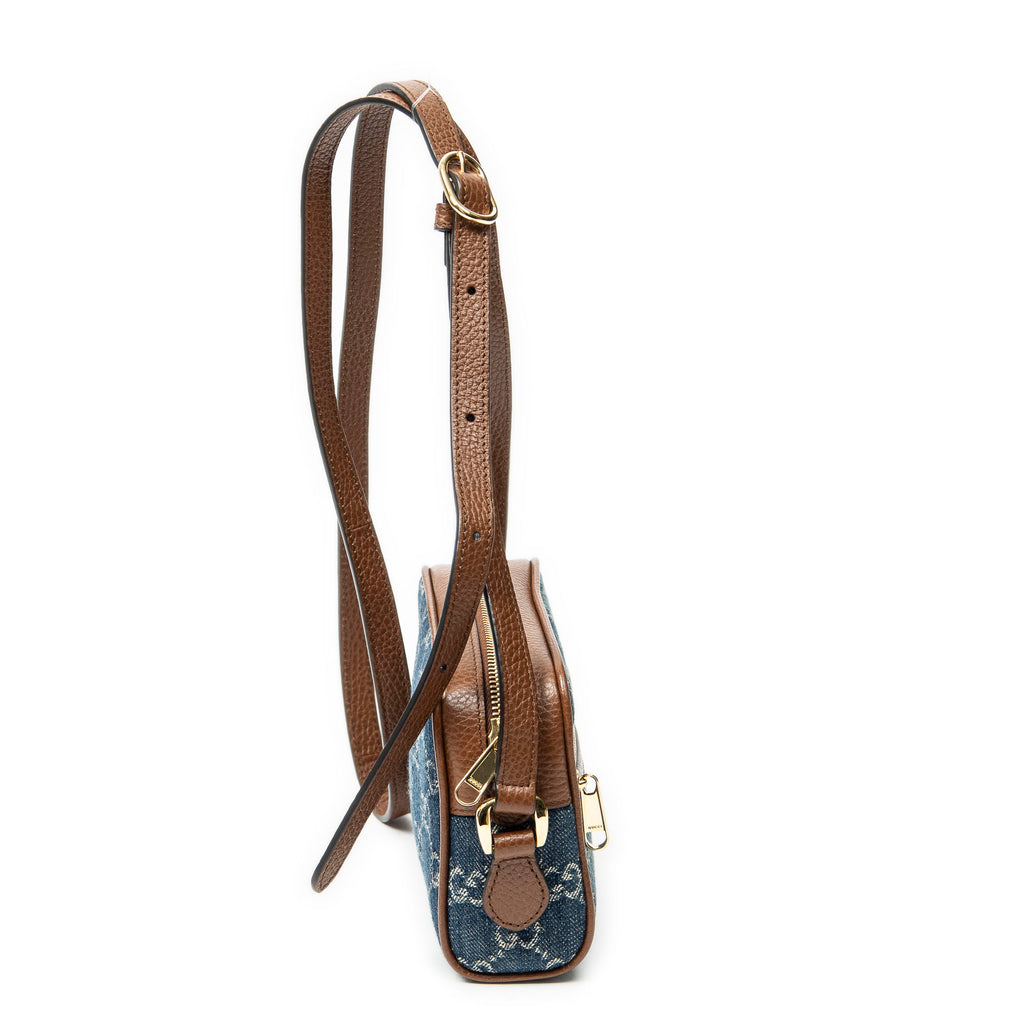 Shoulder Bag Mini Web Ophidia Crossbody Blue Monogrammed Denim Canvas