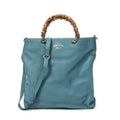Shoulder Bag Bamboo Shopper Tote Blue Grained Calfskin Leather