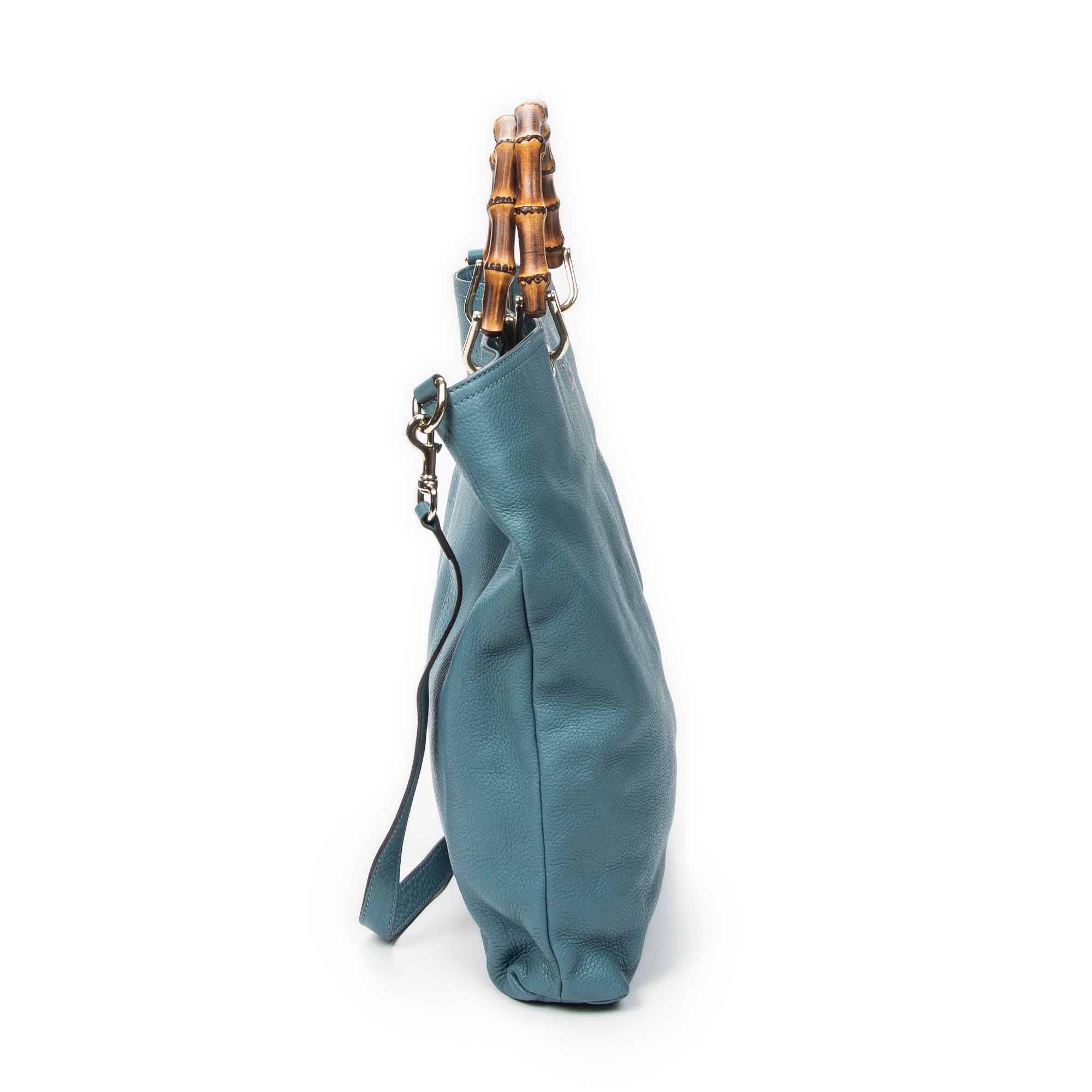 Shoulder Bag Bamboo Shopper Tote Blue Grained Calfskin Leather