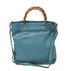 Shoulder Bag Bamboo Shopper Tote Blue Grained Calfskin Leather