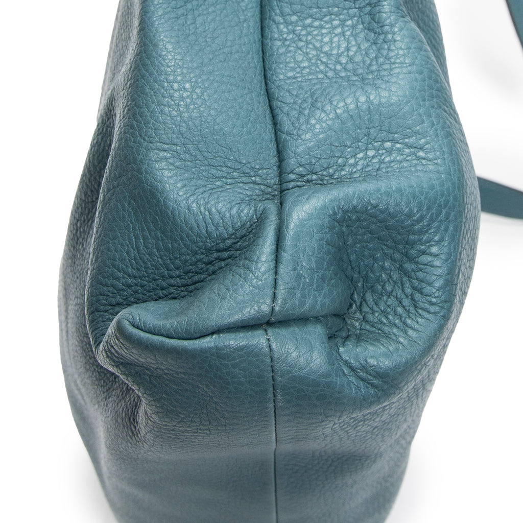 Shoulder Bag Bamboo Shopper Tote Blue Grained Calfskin Leather