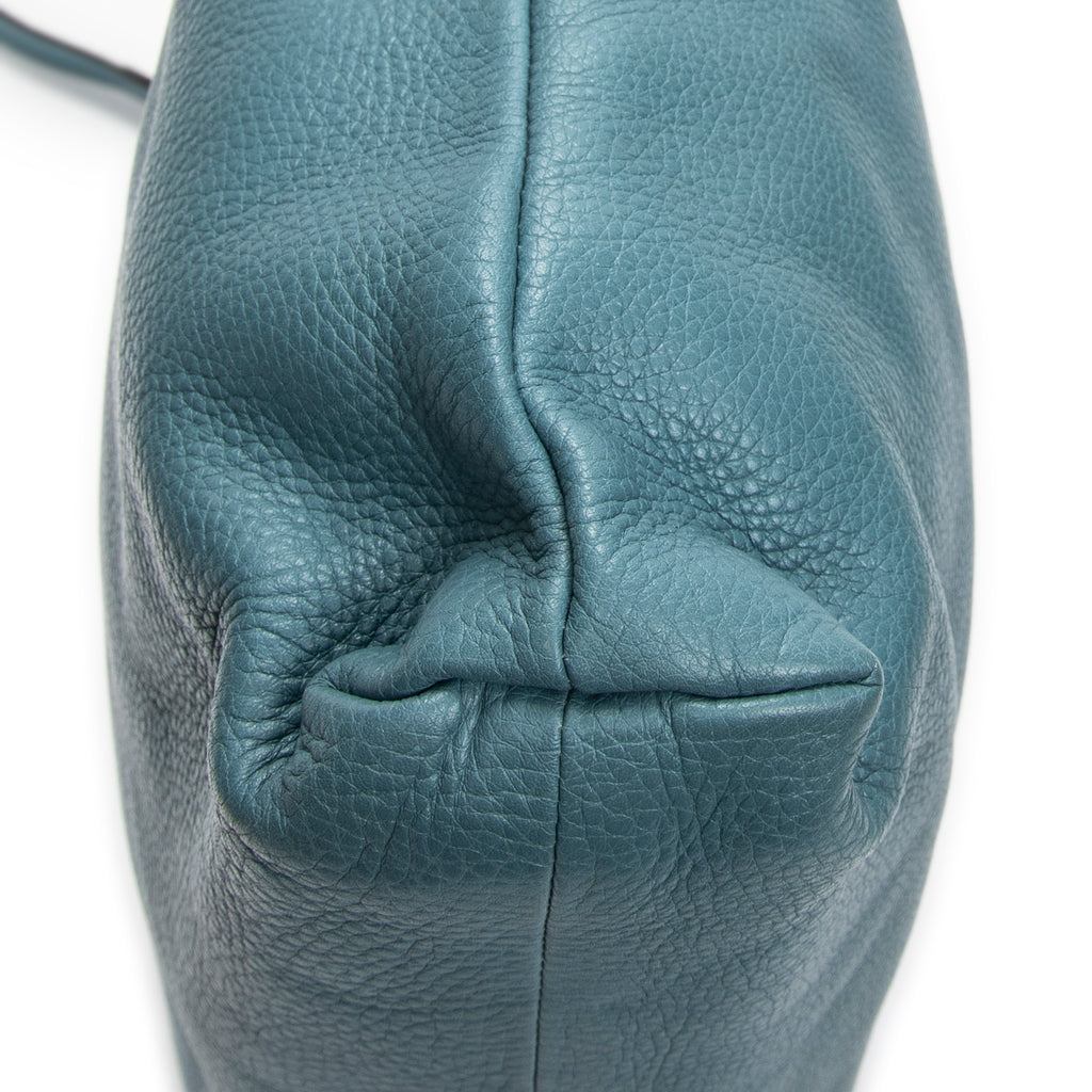 Shoulder Bag Bamboo Shopper Tote Blue Grained Calfskin Leather