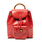Shoulder Bag Mini Bamboo Backpack Red Textured Calfskin Leather