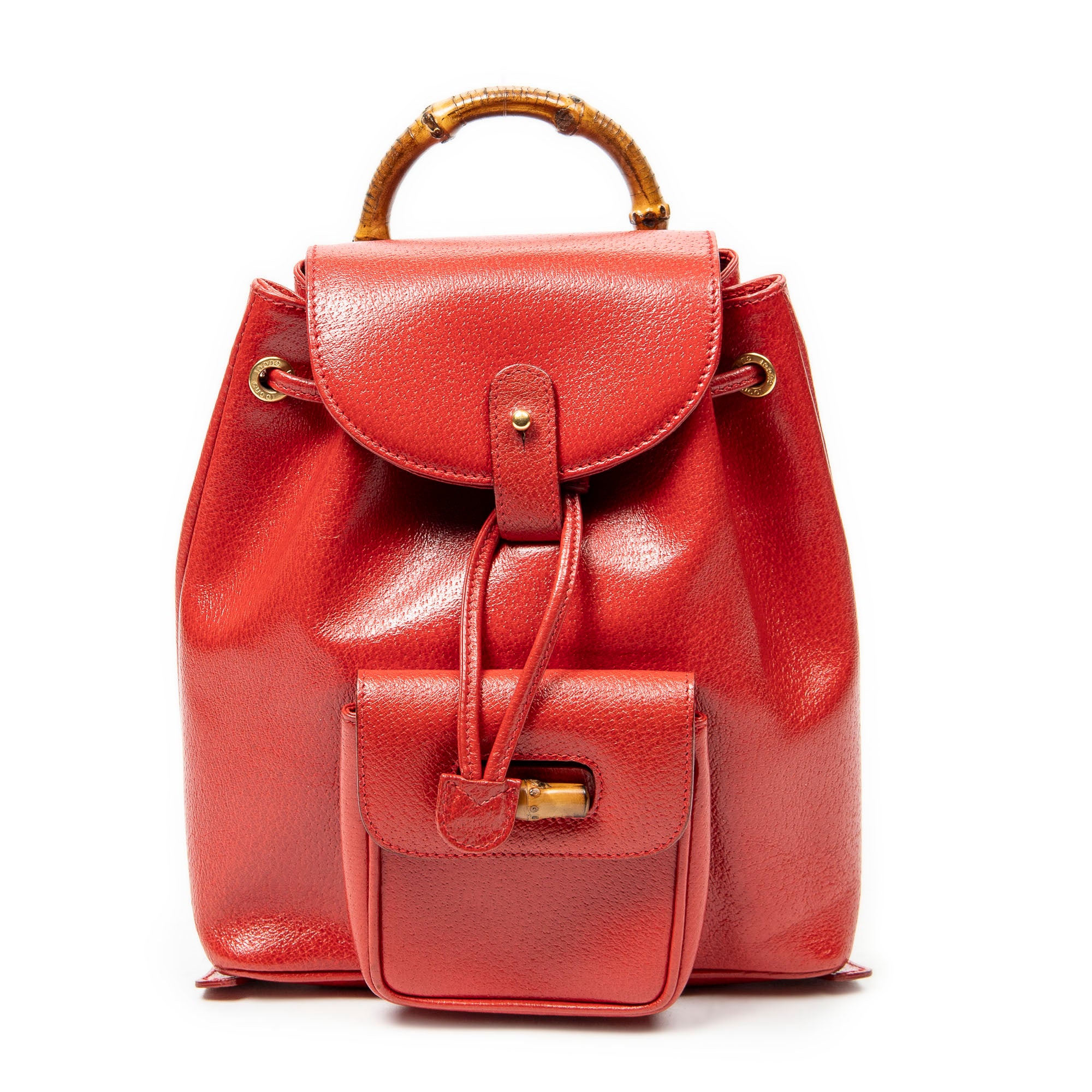 Shoulder Bag Mini Bamboo Backpack Red Textured Calfskin Leather