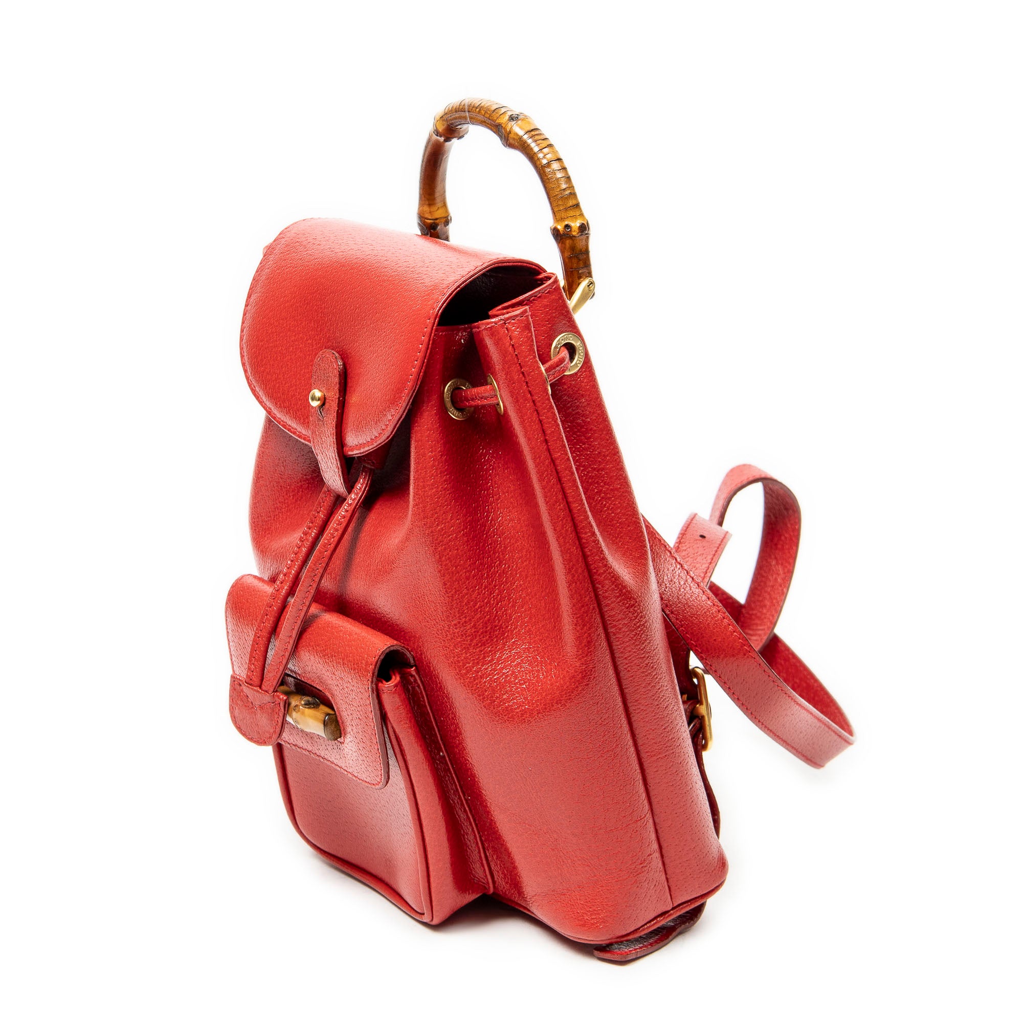 Shoulder Bag Mini Bamboo Backpack Red Textured Calfskin Leather