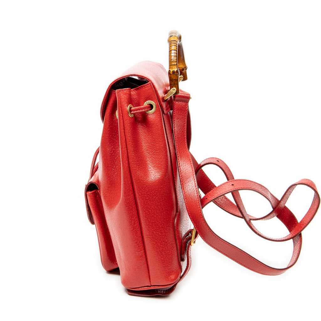Shoulder Bag Mini Bamboo Backpack Red Textured Calfskin Leather