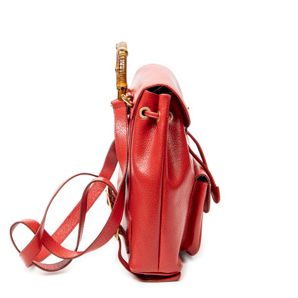 Shoulder Bag Mini Bamboo Backpack Red Textured Calfskin Leather