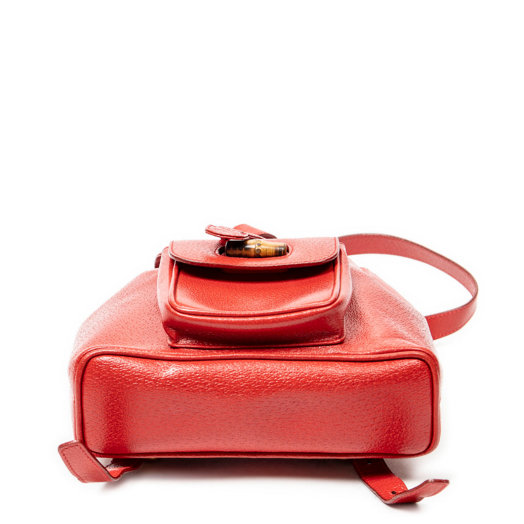 Shoulder Bag Mini Bamboo Backpack Red Textured Calfskin Leather