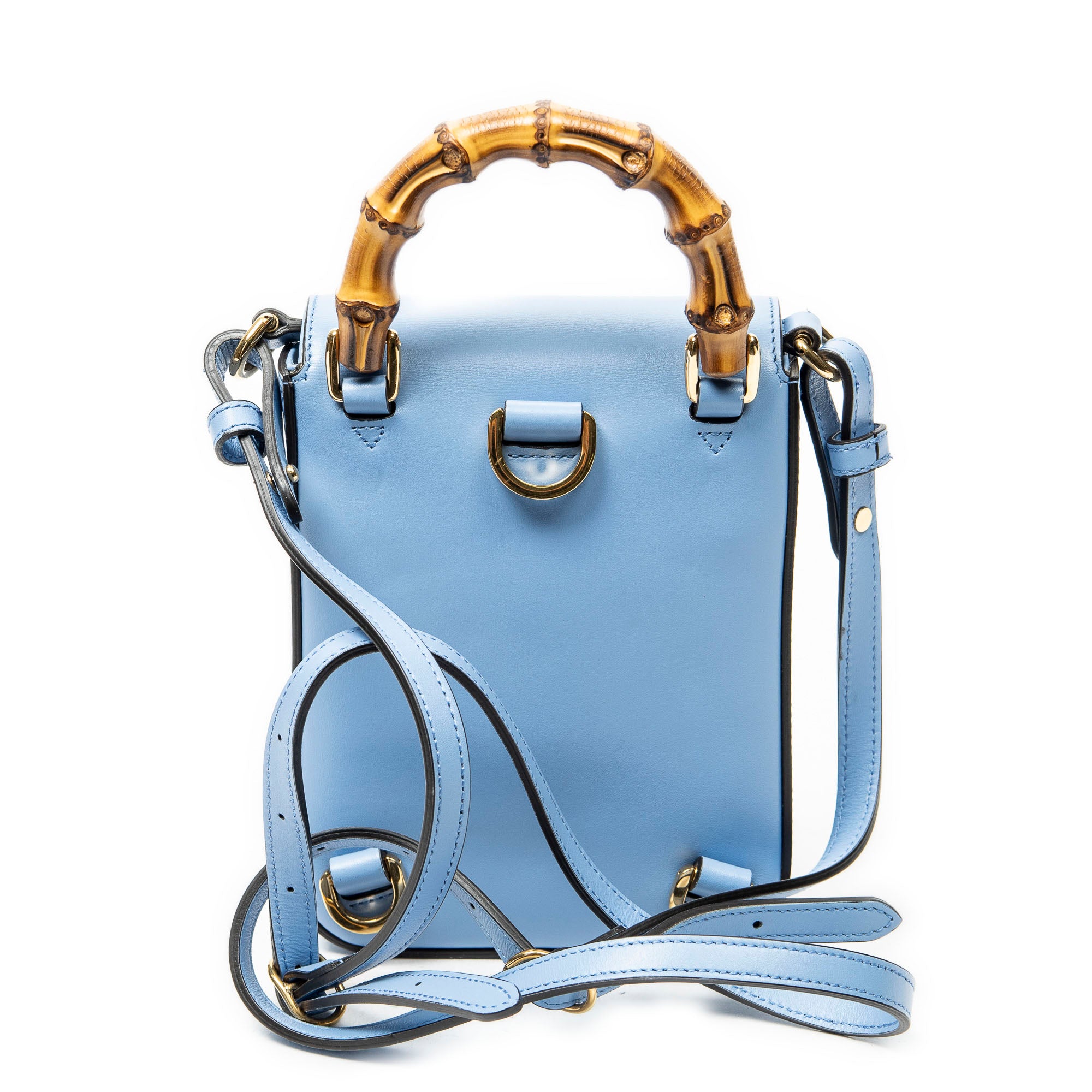 Shoulder Bag Bamboo Top Handle Mini Bag Light Blue Smooth Calfskin Leather