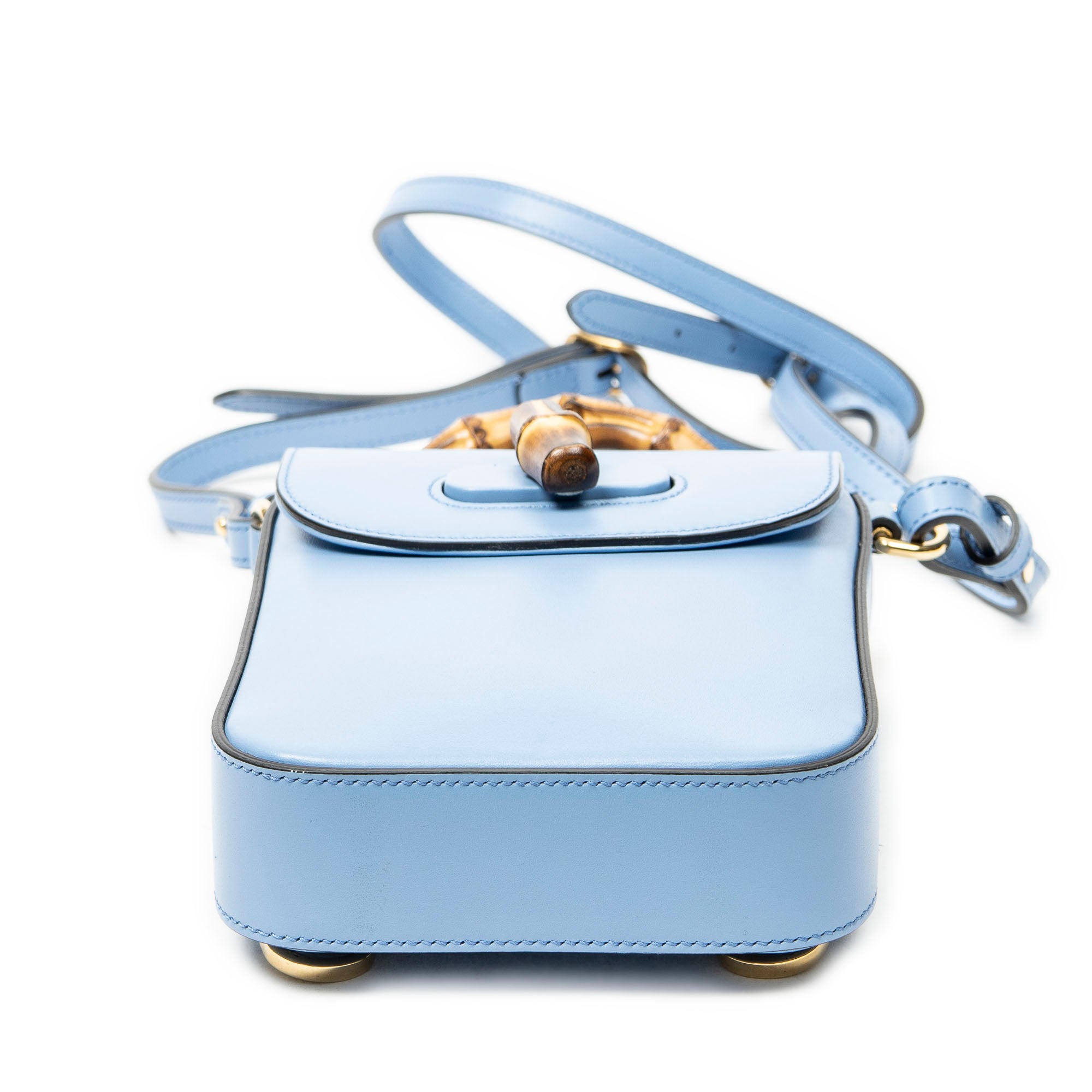 Shoulder Bag Bamboo Top Handle Mini Bag Light Blue Smooth Calfskin Leather