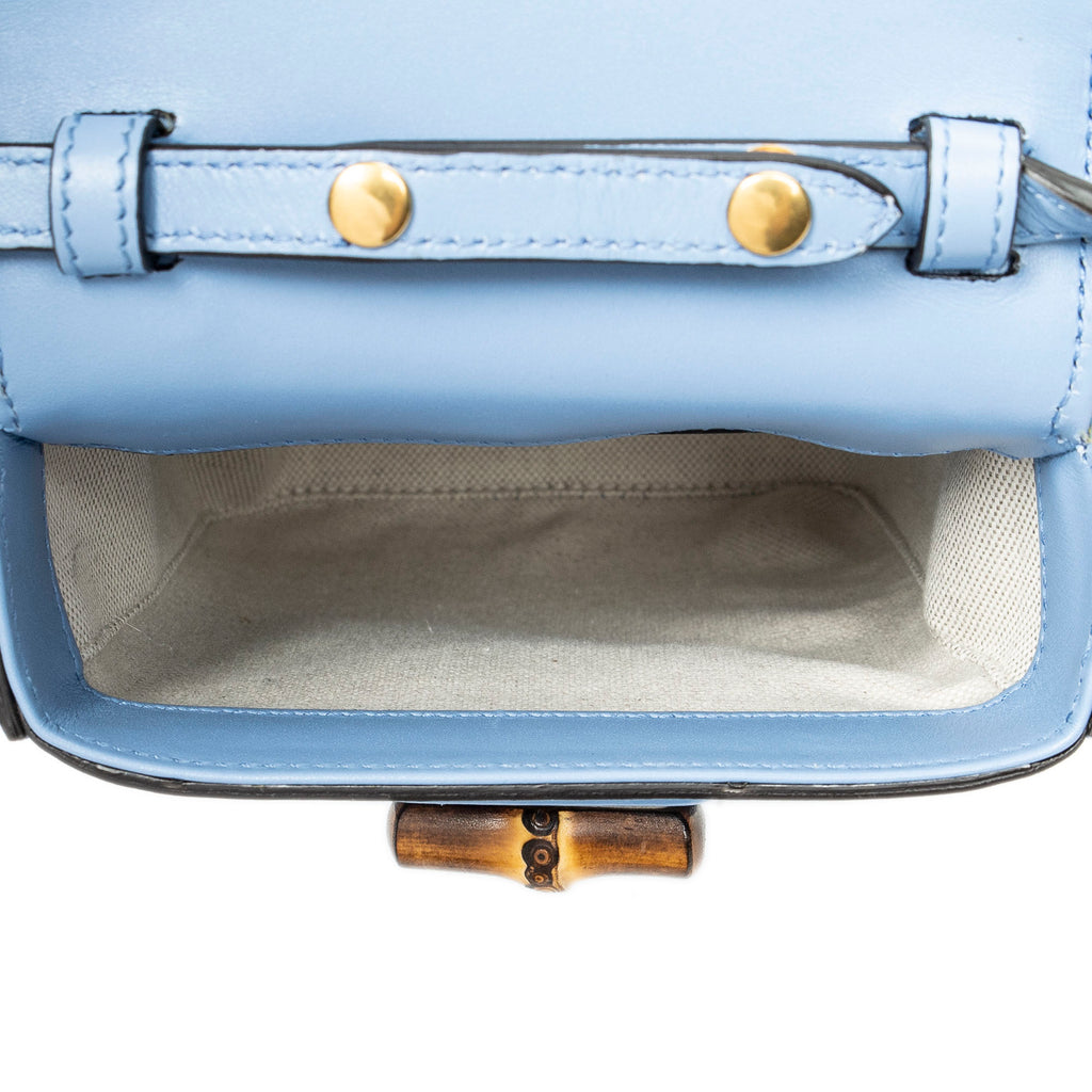 Shoulder Bag Bamboo Top Handle Mini Bag Light Blue Smooth Calfskin Leather
