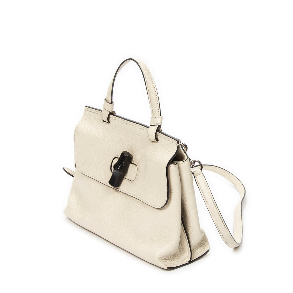 Shoulder Bag Small Bamboo Daily Top Handle Ivory Grained Calfskin Leather