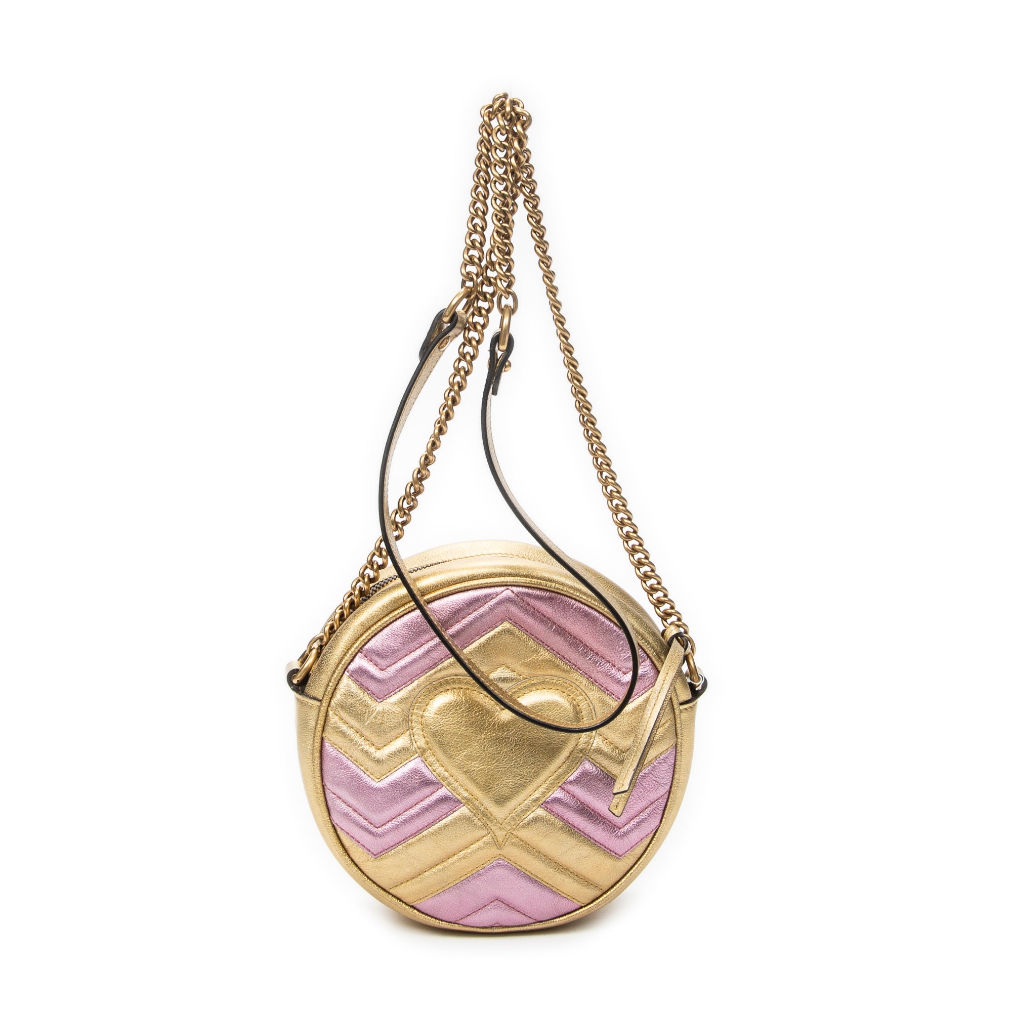 Shoulder Bag GG Marmont Chain Round Crossbody Pink Quilted Chevron Leather