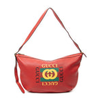 Shoulder Bag Large Halfmoon Hobo Red Print Leather