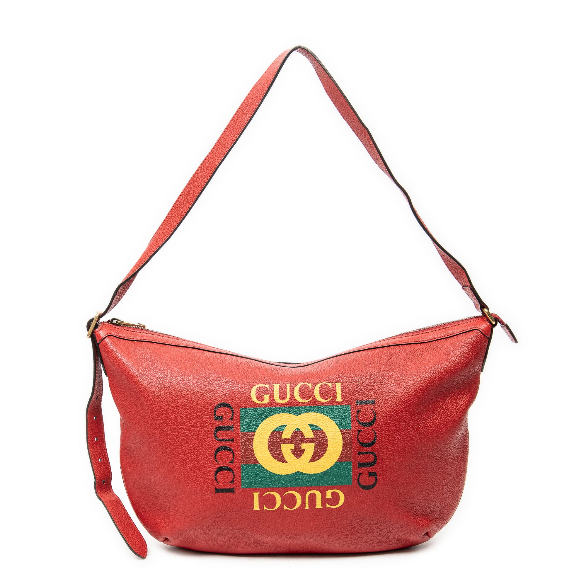 Shoulder Bag Large Halfmoon Hobo Red Print Leather