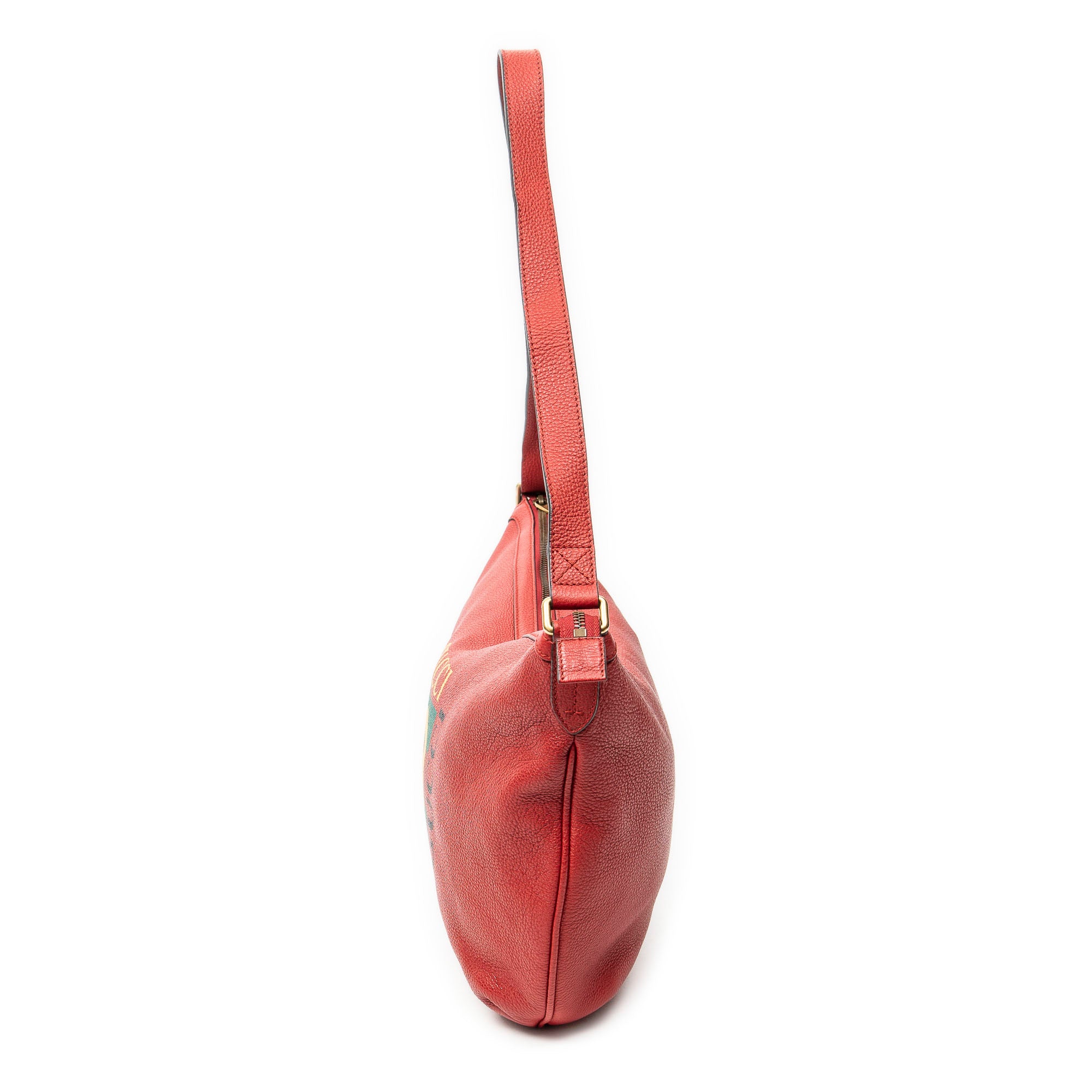 Shoulder Bag Large Halfmoon Hobo Red Print Leather