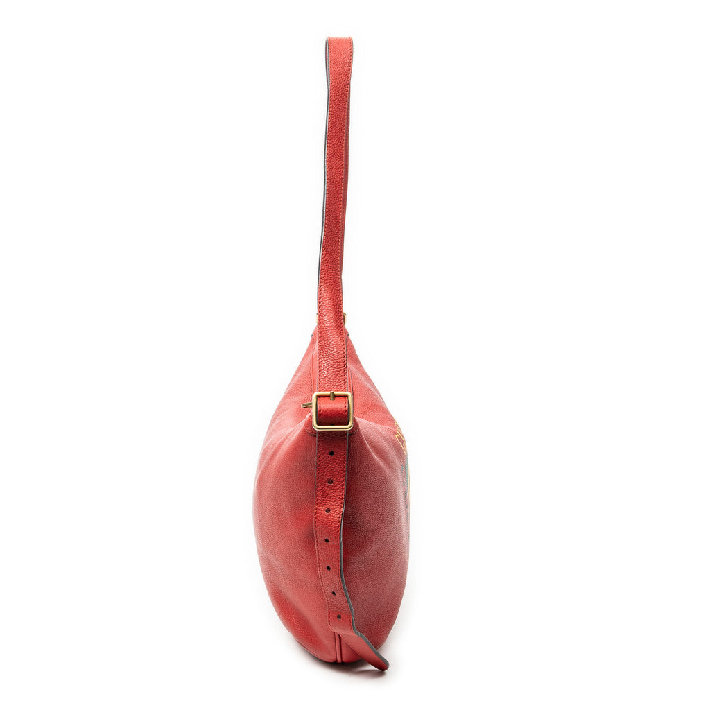 Shoulder Bag Large Halfmoon Hobo Red Print Leather