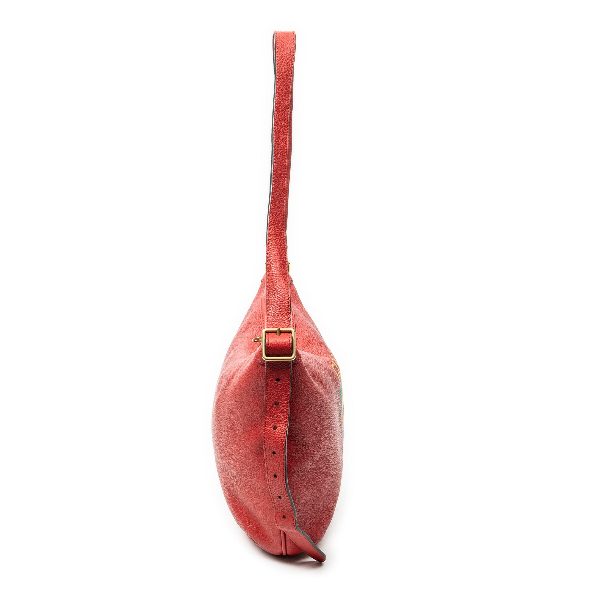 Shoulder Bag Large Halfmoon Hobo Red Print Leather
