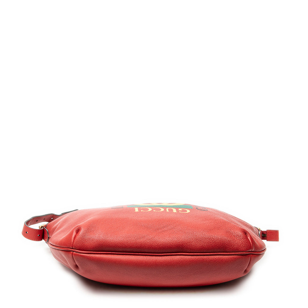 Shoulder Bag Large Halfmoon Hobo Red Print Leather