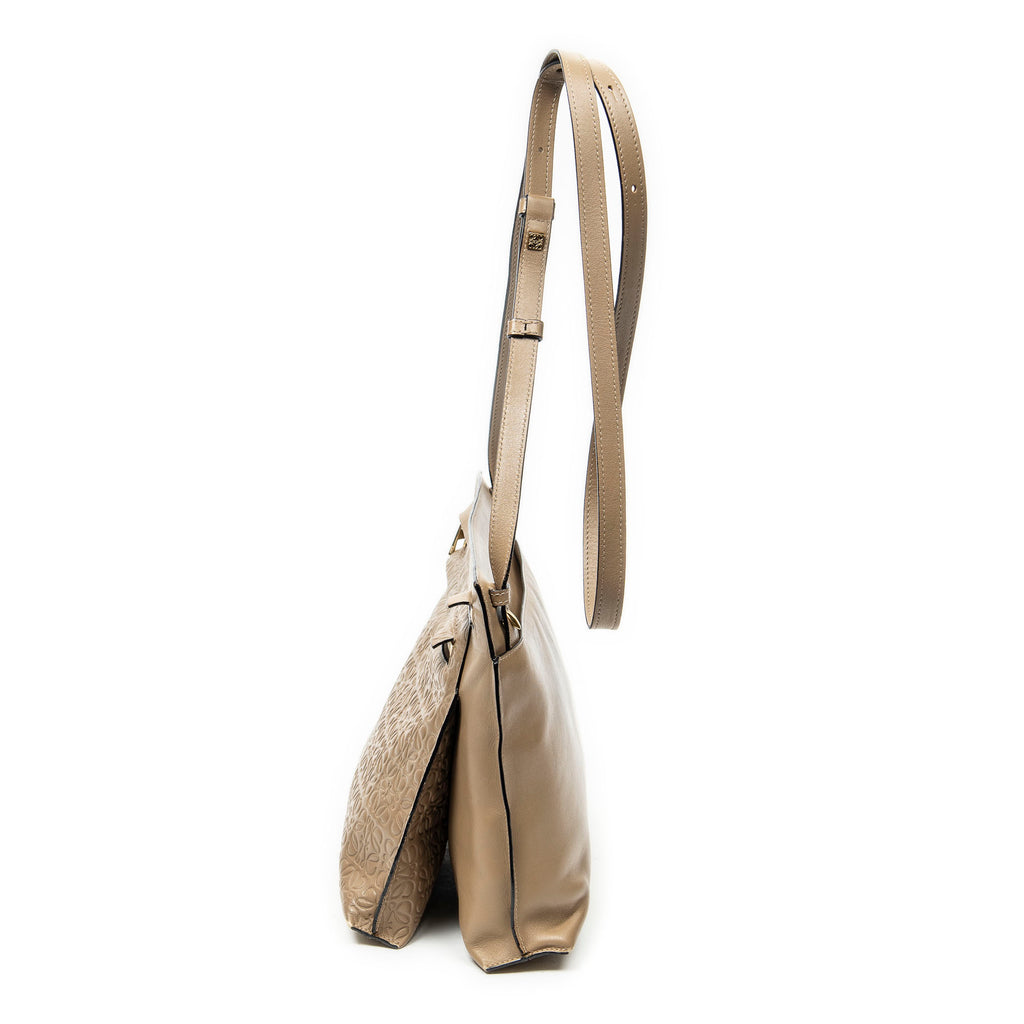 Shoulder Bag Double Pouch Crossbody Brown Anagram Embossed Leather