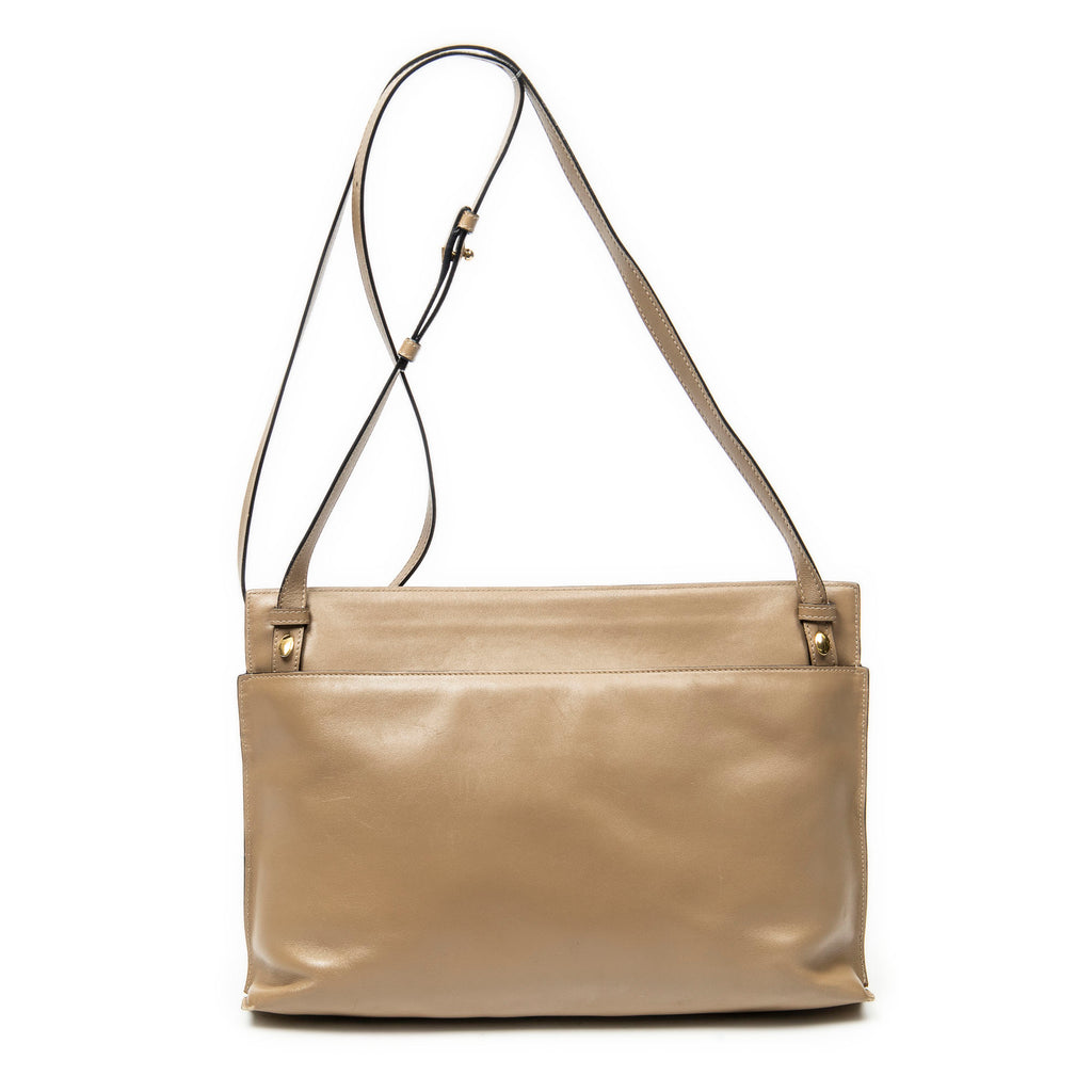 Shoulder Bag Double Pouch Crossbody Brown Anagram Embossed Leather