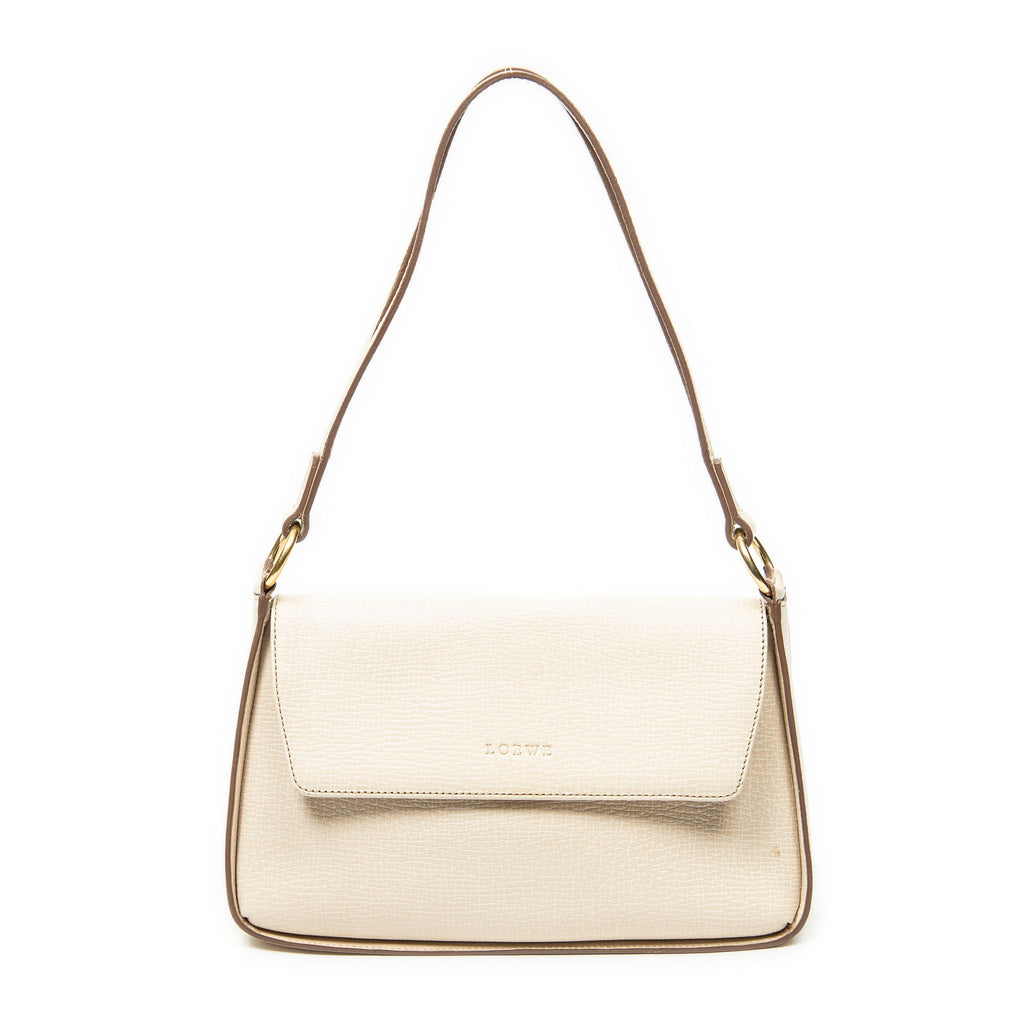 Shoulder Bag Vintage Flap Beige Textured Leather