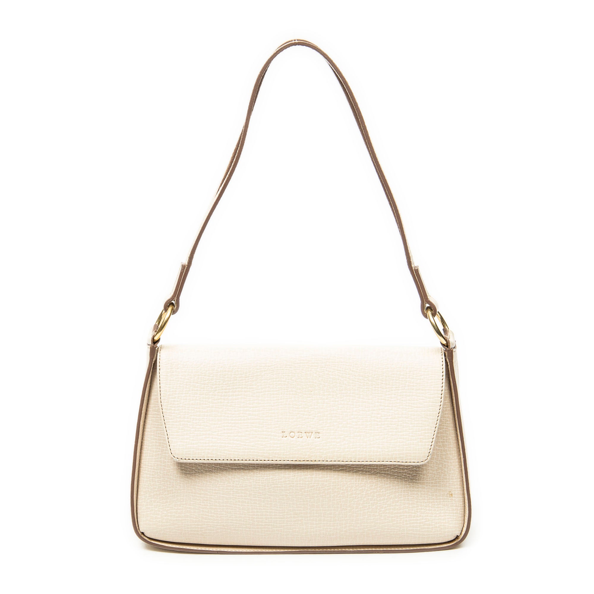 Shoulder Bag Vintage Flap Beige Textured Leather