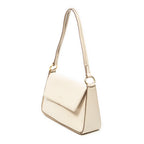 Shoulder Bag Vintage Flap Beige Textured Leather
