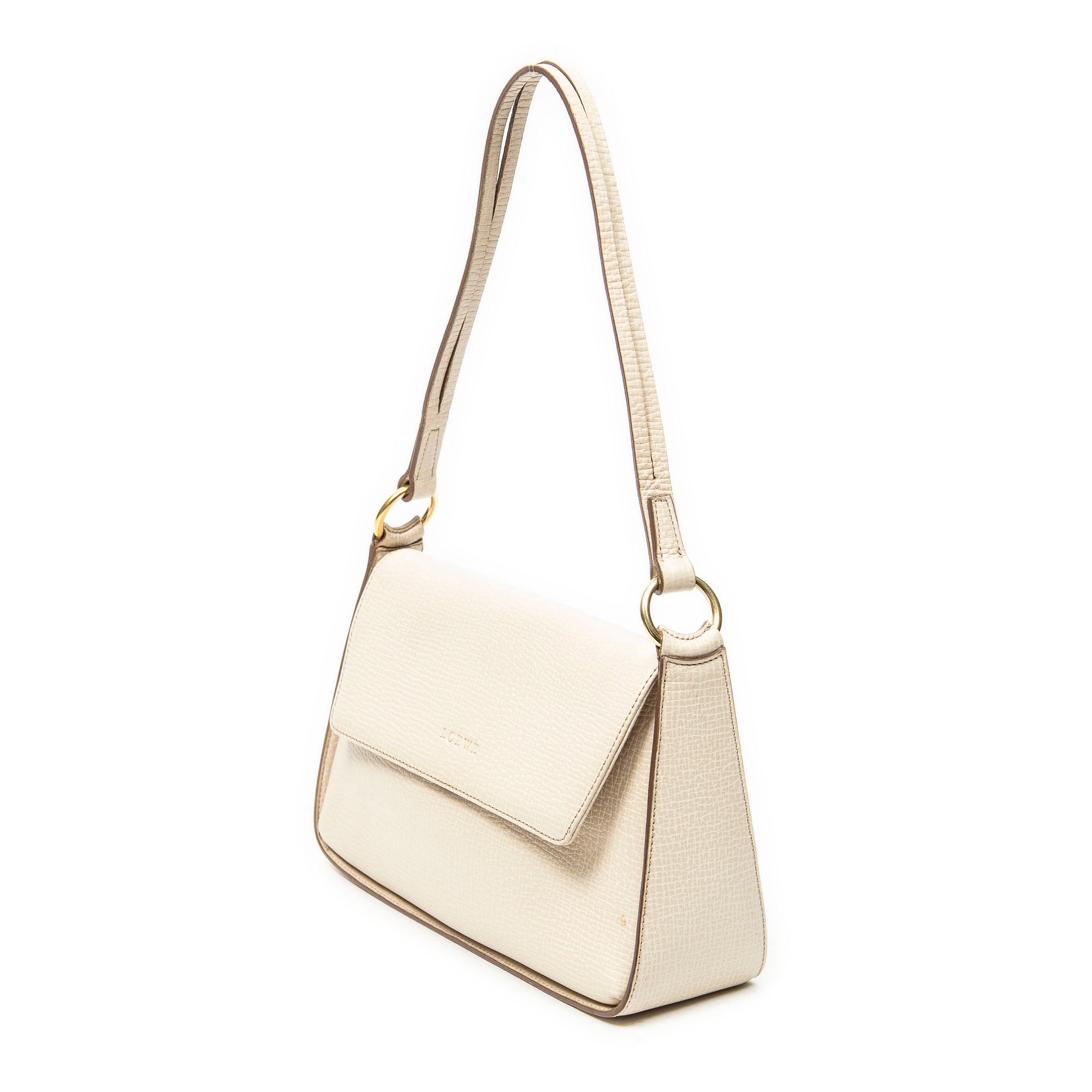 Shoulder Bag Vintage Flap Beige Textured Leather