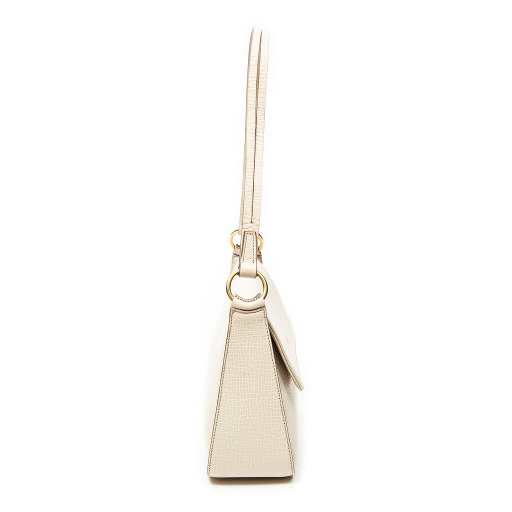 Shoulder Bag Vintage Flap Beige Textured Leather