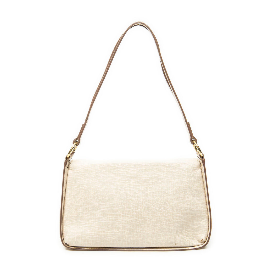 Shoulder Bag Vintage Flap Beige Textured Leather