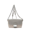 Shoulder Bag Pushlock Flap Chain Crossbody Taupe Goatskin Leather