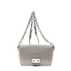 Shoulder Bag Pushlock Flap Chain Crossbody Taupe Goatskin Leather
